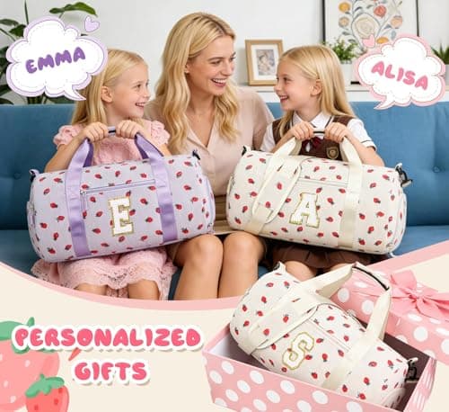 WOOMADA Kids Duffle Bag with Shoe Compartment, Cute Dance Gymnastics Cheer Ballet Overnight Sleepover Weekend Bag, Birthday Gifts for 4 5 6 7 8 9 10 11 12 13 Year Old Tween Teen Girls（beige-S） view 6