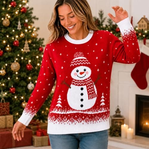 Ugly Christmas Sweater Women:Funny Snowman Costume Knit Pullover view 4