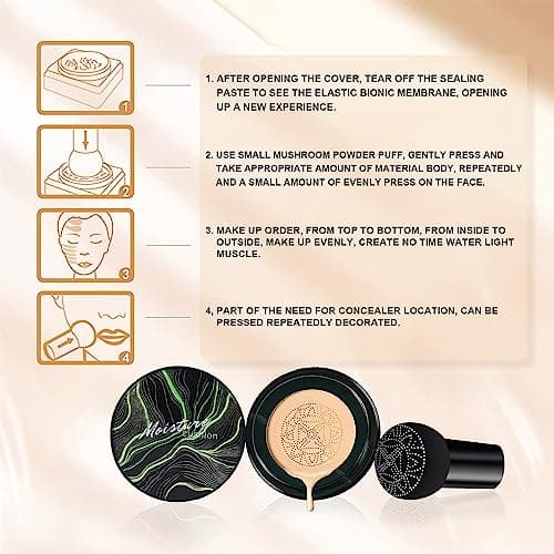 Mushroom Head Air Cushion CC Cream - BB Cream Face Makeup Foundation for Mature Skin Moisturizing Concealer Brighten Long-Lasting, Even Skin Tone for All Skin Types (Medium) view 6