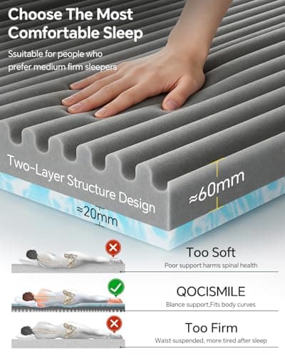 Qocismile College Dorm Room Essentials Twin XL Mattress Topper,Gel Memory Foam Mattress Topper 3 inch Twin XL Size Bed Topper,Firm Mattress Pad,Bamboo Rayon Cover Removable & Washable,Non-Slip Zipper view 2