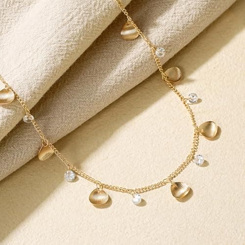 MTMY Gold Choker Necklace for Women 14K Gold Plated Cubic Zirconia Cross Heart Shell Teardrop Charm Station Choker Necklace Dainty CZ Chain Necklaces for Women Trendy Summer Jewelry Gifts view 6