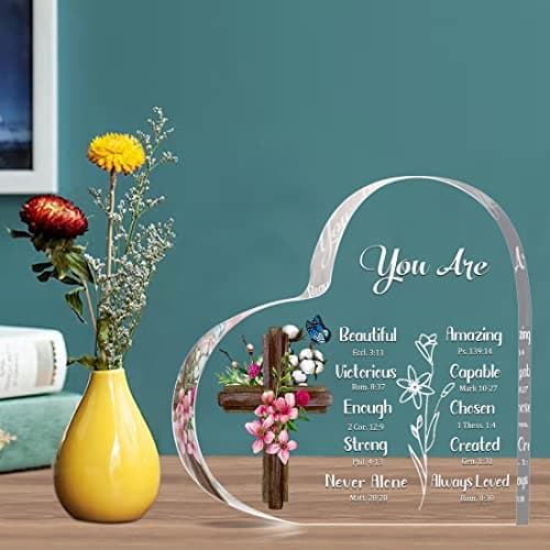 JUNQIU Christian Gifts for Women, Inspirational Gifts for Women Religious, Bible Verse and Encouragement Spiritual Gifts, Gifts for Woman, Mom, Friend, Sister-Acrylic Hearts Plaques view 6