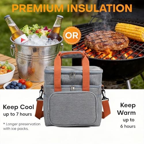 BentoBloom Insulated Lunch Bag for Men Women, Large Reusable Lunch Box with Adjustable Shoulder Strap, Leakproof Freezer-Safe Tote Bag for Work, Picnic, Office, 600D Waterproof Fabric view 4