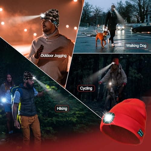 SYMNTEM Gifts for Men, Rechargeable Bluetooth Music Unisex Beanie Hat with Light, Valentines Day Gifts for Him, Birthday Gifts for Men, Women, Red view 6