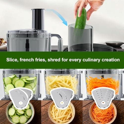 Camic Food Processor, 600W, Shredding and Slicing, French Fries Cutter, Kneading, Meat and Vegetable Chopping, Ice Crushing, 6 Presets, Easy to Operate and Clean for Home Use (Standard Version) view 3
