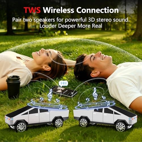 AONOX Cybertruck Bluetooth Speaker for Car, Mini Wireless Speaker with LED Lights, FM Radio, USB/TF Card, TWS Stereo, Desk Gaming Outdoor Use, Gift for Car Lovers view 3