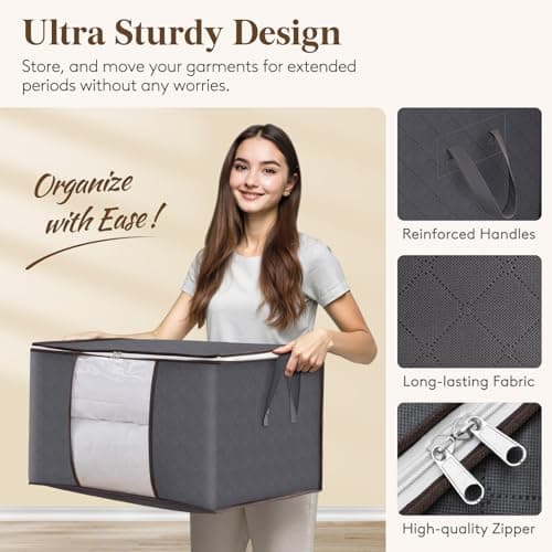 Lifewit 6 Pack Clothes Storage Bins with Lids, Foldable Blanket Storage Bags with Zippers, Clear Window and Reinforced Handles, Closet and Organization for Clothing, Sweater, Comforter, Bedding view 5