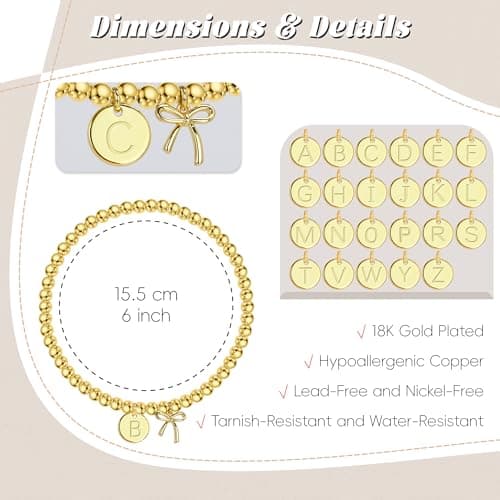 BAYLAY Gold Beaded Bracelets for Women-Initial Bracelet Gold Bracelets for Women Copper Beaded Bracelet for Womens Waterproof Jewelry Non Tarnish Jewelry Pulseras para Mujer Gifts for Girlfriend Mom view 6