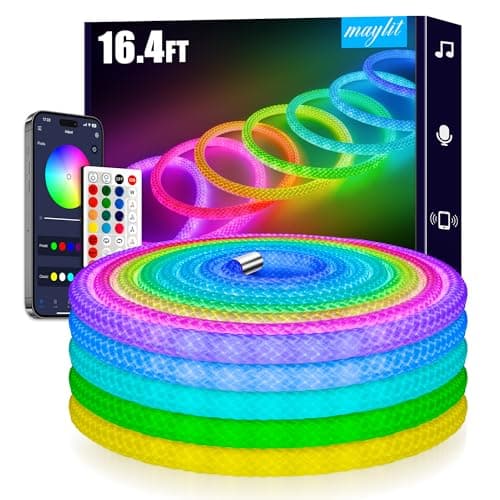 maylit 360 Degree Luminous Reticulate Weave Rope Lights, 16.4ft Addressable ICRGB LED Strip Lights, Music Sync, DIY Design, USB Powered Flexible LED Lights for Gaming Room Living Bedroom Wall Decor view 1