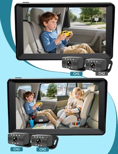 Dual Baby Car Camera, HUBOOK 7" 1080P Split Screen Baby Car Monitor with Night Vision, Rear Facing Car Seat Camera for 2 Kids Newborn Toddlers Travel Safety view 7