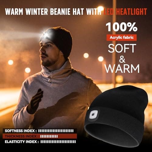 SYMNTEM Unisex Beanie Hat with Light, Rechargeable Headlamps Cap, Gifts for Men, Hiking, Camping headlamps, Cool Gadget Birthday Gifts for Men, Women, Dad, Father, Boyfriend, Black view 5