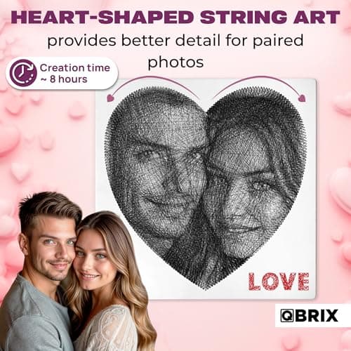 QBRIX Custom String Art Kit for Heart Shaped Couple Portrait | DIY Craft Kit for Adults for Handmade Home Décor Creation | All-in-One Photo String Art Maker view 2