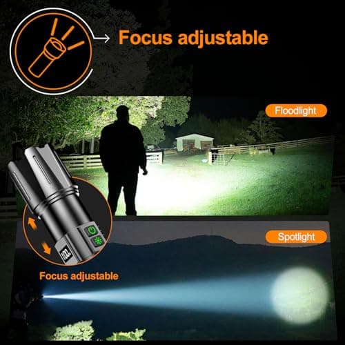 Super Bright Flashlight High Lumens 100000 Rechargeable, Powerful 50W LED, Long Lasting 30H, Daul Bottons 10Modes with Side Light, Quick USB C Charge & Output, Multi-functional for Home Camping Hiking view 2