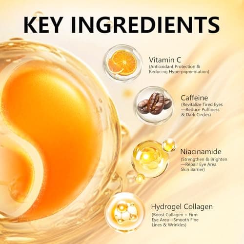 Under Eye Patches with Vitamin C & Caffeine 30 Pairs for Dark Circles, Fine Lines and Puffiness, with Niacinamide Hydra-Gel Collagen, Skin Care for Men & Women view 4