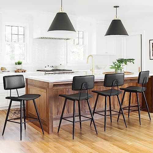 Cozyman 24.5" Counter Height Bar Stools Set of 4, Black Faux Leather Upholstered Barstools with Back Footrest and Metal Legs, Armless Bar Chairs for Kitchen Island/Dining Room/Bar/Basement — image 1