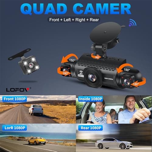 4 Channel Dash Cam 360° View 5G WiFi & APP Control, LOFOV 2K Front and Rear Inside, Left Right Dash Camera for Cars Free 64GB TF Card, G-Sensor, Night Vision, 24H Parking Mode view 3