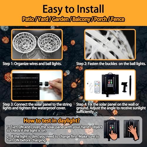WISEgham Christmas Solar String Lights Outdoor, 4Pc 160LED 29.5ft Solar Powered Globe Fairy Lights Waterproof, 8 Modes Ball Lights Outside for Tree Garden Yard Porch Lawn Holiday Decor, Multicolor view 3