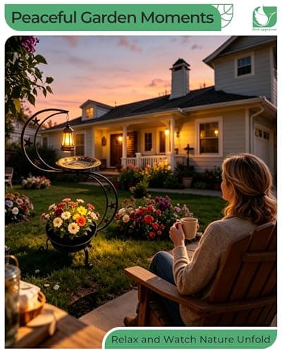 OUISJYER Solar Bird Bath with Planter, 2-Tier Standing Metal Birdbath, 9" Bowl + 12" Planter for Garden Yard Patio | Auto Solar Light, Stable Rust-Resistant Outdoor Decor view 5