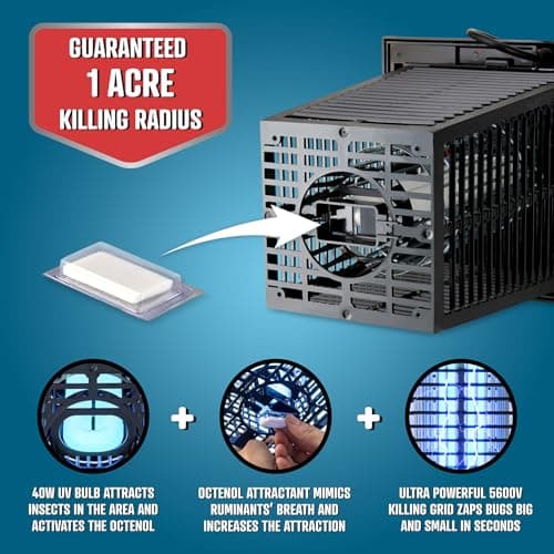 Flowtron Electric Bug Zapper, 1 Acre Outdoor, 40W UV, 5600V Zap, Black | Protects yards, patios, and farms - octenol lure attracts and helps eliminate mosquitoes, flies, and gnats - UL listed view 2