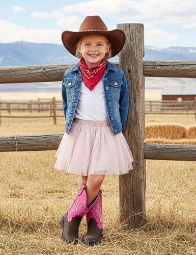 PATPAT Toddler Little Boys Girls Cowboy Boots, Square Toe Mid Calf Embroidered Cowboy Boots Western Riding Shoes view 2