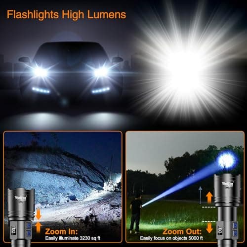 Relybo Rechargeable Flashlights High Lumens, LED Flashlight 100000 Lumens, Super Bright High Powered Flashlights, Long Rang 5000 FT, 2 Switch, Powerful Flashlights for Home Emergency Camping view 3