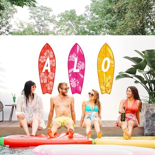 Kolldenn 5 Pcs 28" Tall Summer Aloha Surfboard Cut Outs Accents Set Paper Beach Signs Cutouts Wall Decor for Hawaii Tropical Pool Surf Party Bulletin Board Decorations view 2