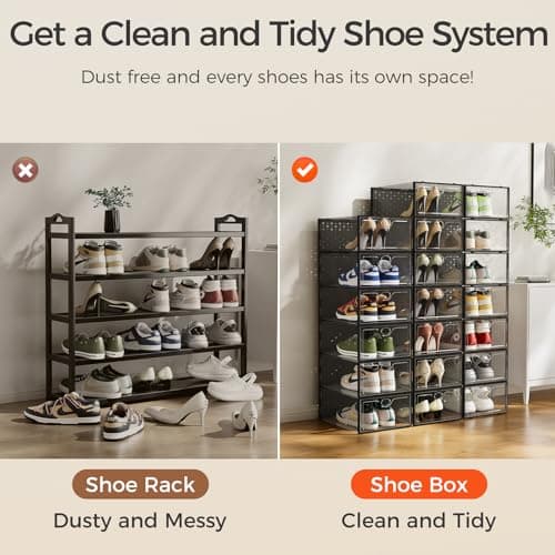 Pinkpum 15 Pack X-Large Shoe Storage Boxes Fit Size 11, Shoe Organizer for Closet Clear Plastic Stackable Shoe Dispaly Case Bins Holder, Sneaker Storage for Sneakerheads Black view 5