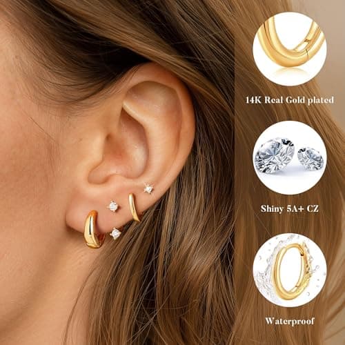 M MOOHAM 14K Gold Plated Earring Stacks, Hypoallergenic Earring Set view 4