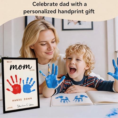 Mothers Day Gifts for Mom – 10" Hands Down Best Mom Ever Sign – DIY Handprint Kit with Paints & Markers, Personalized Keepsake Gift for Mother's Day, Birthday Craft, Family Plaque with Daughter Son Name view 5