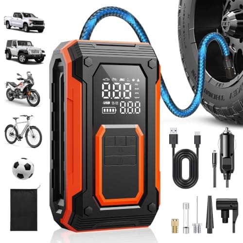 Tire Inflator Portable Air Compressor Cordless Air pump for Car Tires | 4 × Fast Inflation 35L/Min, Auto Shutoff, Dual Power, LED Light, for Car, Motorcycle, Bike, Pickup Truck and Balls — image 1