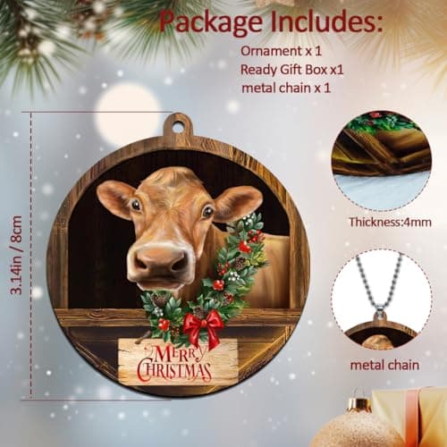 Cow Christmas Ornaments 2026, Brown Cow Ornaments for Christmas Tree, Farmhouse Christmas Ornaments, Farm Animal Christmas Ornaments, Jersey C ow Ornament view 3