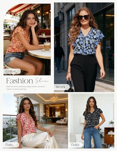 GRACE KARIN 2026 Boho Tops for Women Dressy Casual,Ruffle Sleeve Chiffon Blouses Work Shirts,V Neck Summer Fashion Clothes view 2