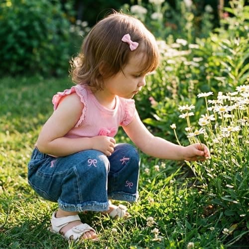 vfvBaby Toddler Baby Girl 2 Piece Outfits Pink Ruffle Sleeve Bow Top & Bow Print Denim Jeans Set Cute Casual Summer Clothes view 2