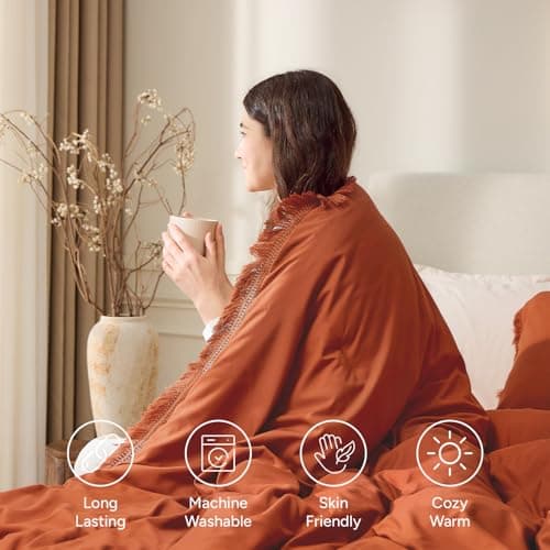 Andency King Size Comforter Set Burnt Orange, 3 Pieces Boho Terracotta Soft Lightweight Bedding Comforter Sets, Rust Tassel All Season Bed Set (104x90In Comforter & 2 Pillowcases) view 4