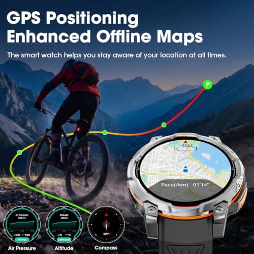 Smart Watches for Men GPS & Offline Maps,1.46''Military Smartwatch 1200mAh | Built-in Chatgpt,Rugged Smart Watch Compass,Altimeter,Barometer,100+ Sport Modes,Heart Rate/Sleep Monitor for Android/iPhone view 5