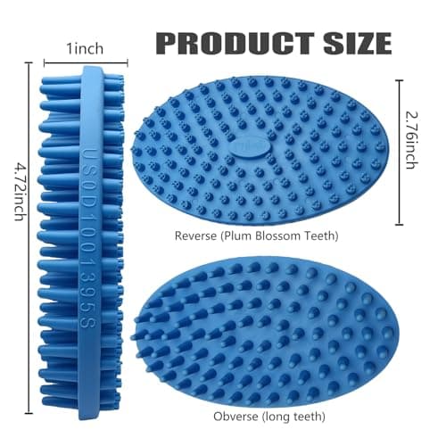 Dog Grooming Brush, Lilpep Pet Shampoo Bath Brush Soothing Massage Rubber Comb with Adjustable Ring Handle for Long Short Haired Dogs and Cats (2 pale blue, 2 sided brush) view 2