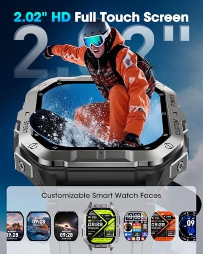 Military Smart Watches for Men,2.02'' Watches for Men Built-in GPS | Sturdy and Durable Tactical Smart Watch for Android and iPhone/115+ Sport Modes/Sleep Monitor/Heart Rate Monitor/Waterproof view 4