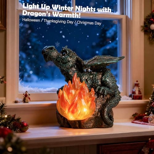 U WONDERFUL Solar Dragon Garden Decor, Porch Dragon Statue with Fiery Light - 6.8 inch Lawn Ornaments, Outdoor Decorative Art Gift for Patio, Yard, Backyard, Porch view 4