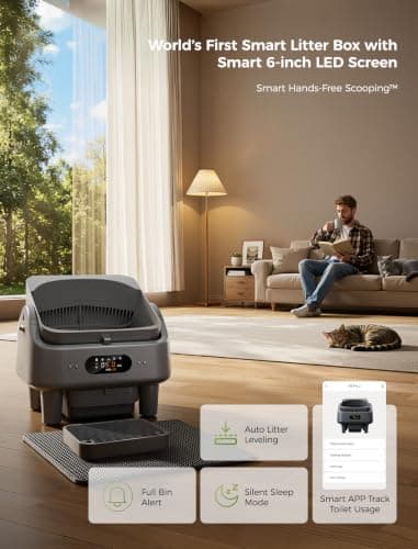 Open Top Self Cleaning Litter Box, Automatic Cat Litter Box for Multiple Large Cats with APP Control, 10 Safety Sensors, 6" LED Display, Quiet Odor Control, Trash Bags, Cat Stair, Litter Mat, 5G WiFi view 6