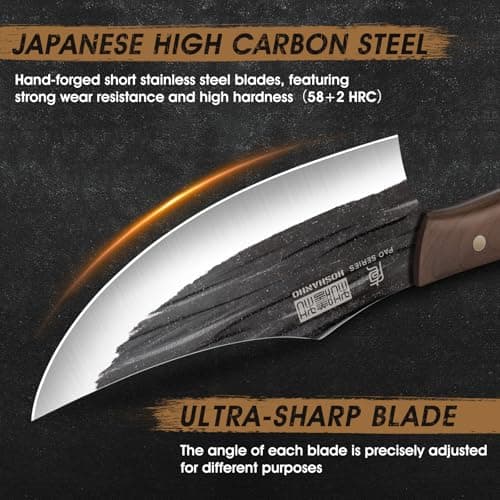 HOSHANHO 8PCS Butcher Kitchen Knife Set, Sharp Magnetic Knife Block Set | Hand Forged High Carbon Stainless Steel Chef Knives Set with Meat Cleaver Knife & Bone Chopper Knives Gift for Men view 3