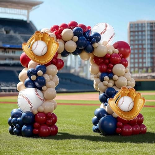 Baseball Balloon Garland Arch Kit, Navy Blue Red Nude Balloon Arch with Baseball Glove Foil Balloons for Sports Theme Birthday Party Decorations view 7