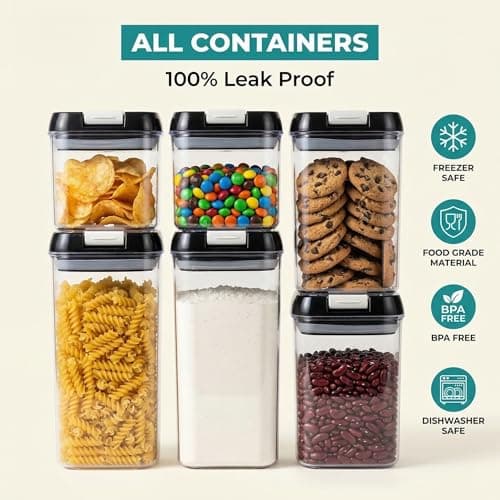 OMIO Airtight Kitchen Storage Containers (6-Pack) - Easy-Grip Pull Tab Lids, BPA-Free Plastic Canisters for Pantry, Countertop, Fridge – Organize Cereal, Grains, Flour, Sugar, Snacks & Candy view 7