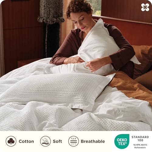 Bedsure Cotton Duvet Cover Set - 100% Cotton Waffle Weave Coconut White Duvet Cover Oversized King Size, PureWoven Breathable Bedding Set for All Season, 3 Pieces, 120"x98" view 3