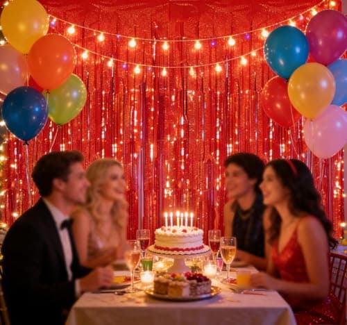 Red Laser Tinsel Glitter Foil Fringe Curtain Birthday Party Streamers Backdrop Decorations Photo Booth Theme Bachelorette Graduation Decor view 4