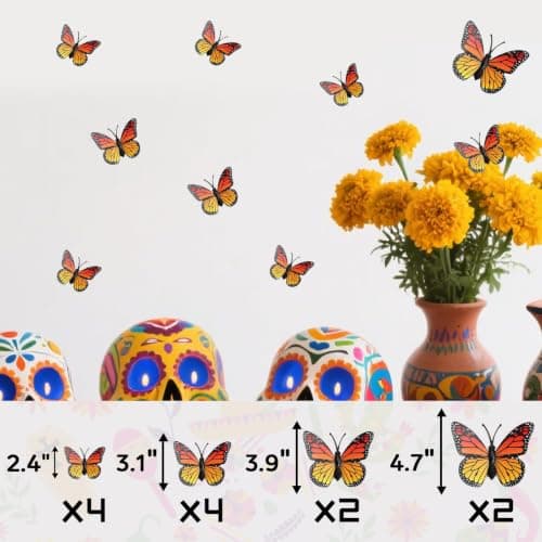 GOAUS Dia de Los Muertos Day of the Dead Ofrenda Altar Decorations 60 pcs | Marigold Flowers x30, Papel Picado x9, Marigold Garland x1, Felt Skulls x8, Monarch Butterflies x12 view 6