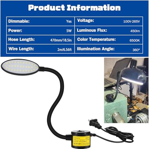 Magnetic LED Work Light, AMAZING POWER Dimmable Sewing Light with Flexible Gooseneck for Workshop Sewing Machine Workbench Lathe Drill Press view 6