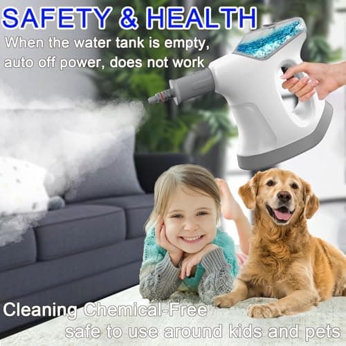 Handheld Steam Cleaner for Home, 10S Immediate Heat Hand Held Steam Cleaner, with Visualized Large Water Tank & 9 PCS Accessories & Safety Lock, for Kitchen,Couch,Floor,Window,Car (WHITE+GREY) view 6