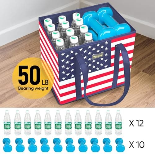 BALEINE 3Pk Reusable Grocery Bags, Foldable Shopping Bags for Groceries with Reinforced Bottom & Handles (Patriot Celebration) view 5