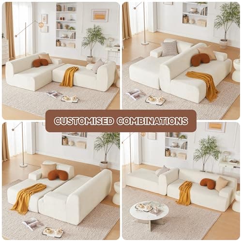 Weture 107" Modular Sectional Cloud Couch, Boneless couches Sponge sectionals for Living Room, High Density Sponges Sofa, Modular L-Shape with Chaise, Beige view 4