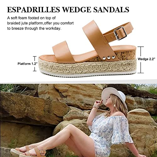 Athlefit Women's Espadrilles Sandals Ankle Strap Buckle Wedge Sandal Open Toe Studded Platform Sandals view 2